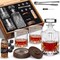 Whiskey Gift Set 14 pcs Whiskey Bottle and Old Fashioned Glasses 2 pcs Cocktail Smoker in Wodden Box with Wood Chips Whickey Stones 6 pcs Included Gift for Men (Torch Not Included)